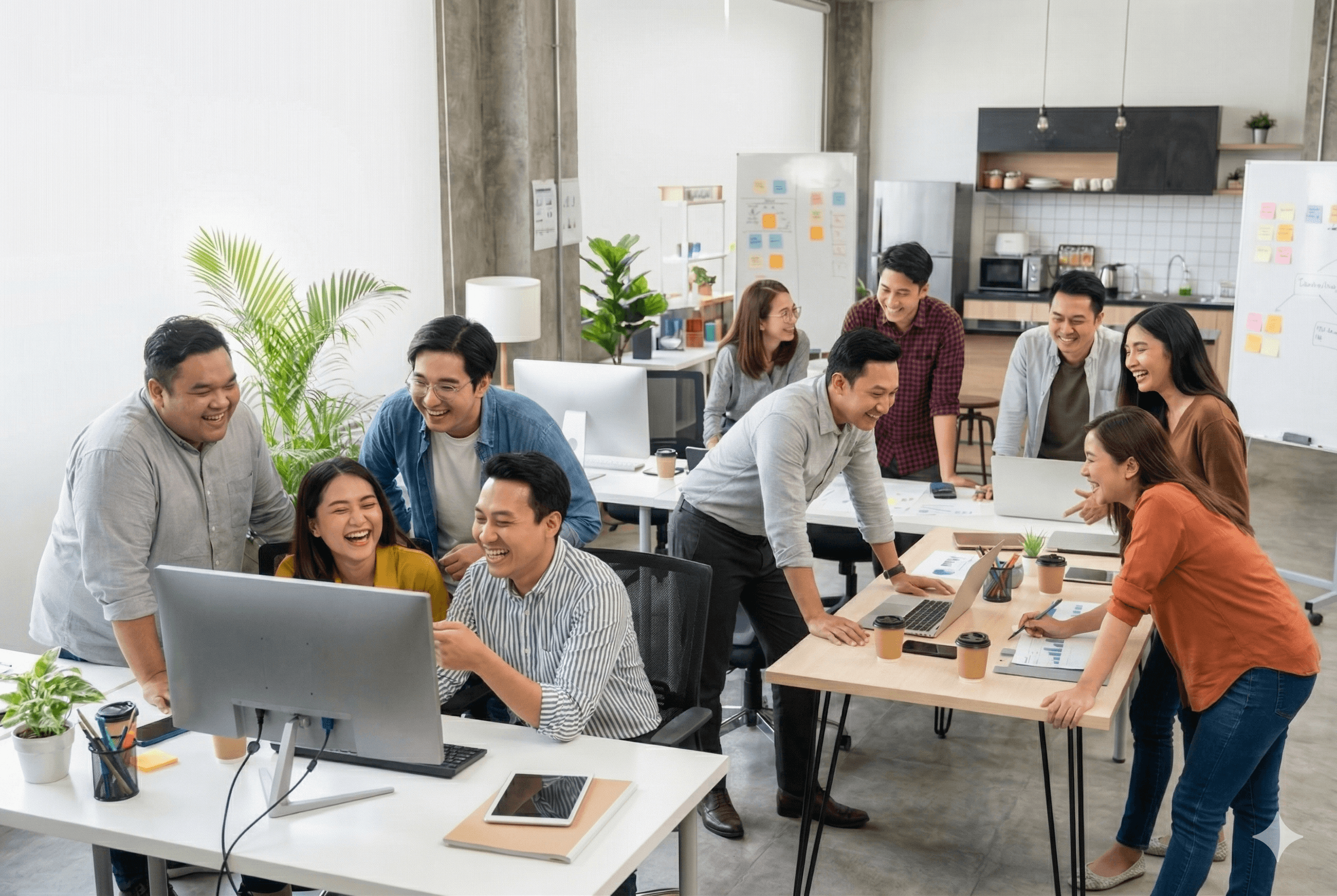 Tim Orelis berkolaborasi di depan laptop